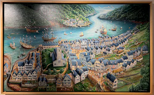 A painting of the old town of Dartmouth found in the Dartmouth Museum