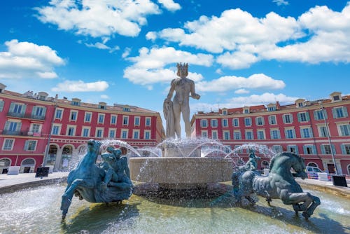 The Fountain of the Sun featuring Apollo in Place Massena, Nice - a central spot near our hotel