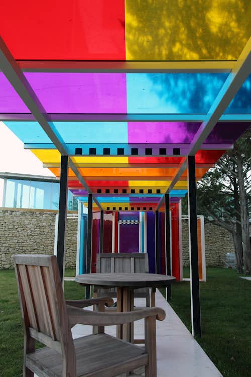 A seating area and architectural installation at Château La Coste