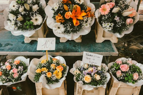 Flower bouquet at market stall in Nice, France