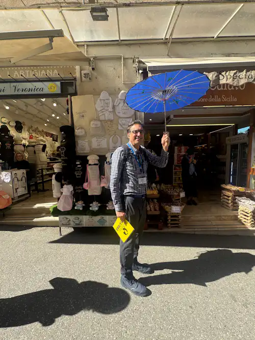 John with an umbrella
